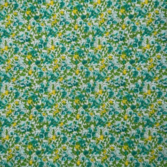 Green, Blue & Yellow Small Floral Cotton Fabric - Over 3/4 Yard - Blender - Picture 1 of 7